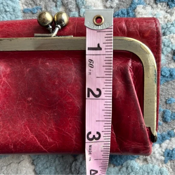 Vintage Red Hobo Leather kiss clasp wallet & card holder - Picture 7 of 8